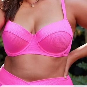 Aerie Shine Pique Lightly Lined Underwire Bikini Top, pink infusion, 32B